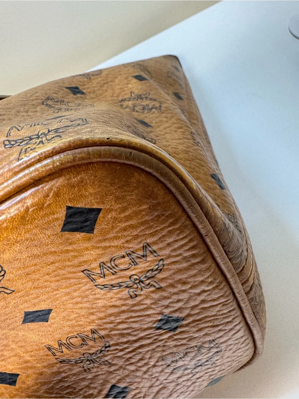 MCM Vintage Cognac Visetos Large Tote Bag
